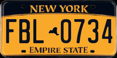 NY license plate FBL0734