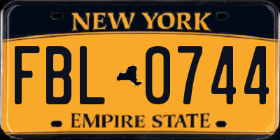 NY license plate FBL0744