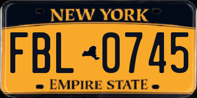 NY license plate FBL0745