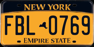 NY license plate FBL0769