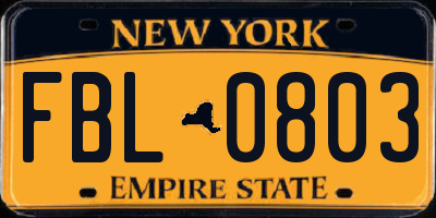 NY license plate FBL0803