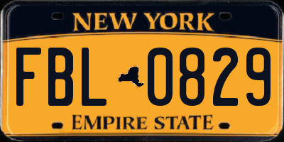 NY license plate FBL0829