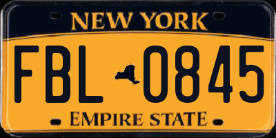 NY license plate FBL0845