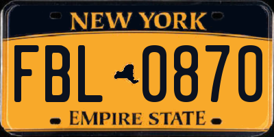 NY license plate FBL0870
