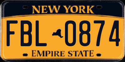 NY license plate FBL0874