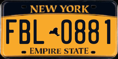 NY license plate FBL0881
