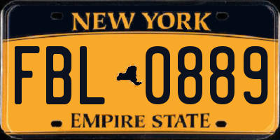 NY license plate FBL0889