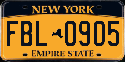 NY license plate FBL0905