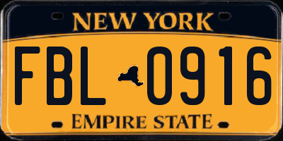 NY license plate FBL0916