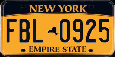 NY license plate FBL0925