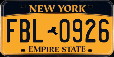 NY license plate FBL0926