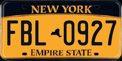 NY license plate FBL0927