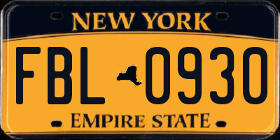 NY license plate FBL0930