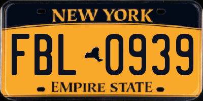 NY license plate FBL0939