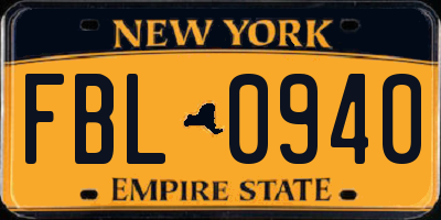 NY license plate FBL0940