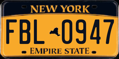 NY license plate FBL0947