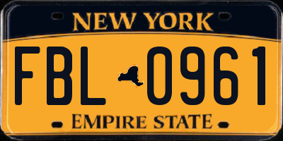 NY license plate FBL0961