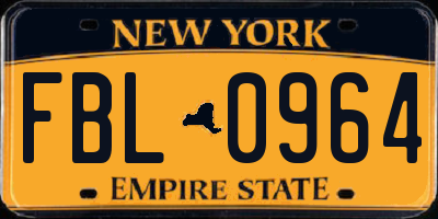 NY license plate FBL0964