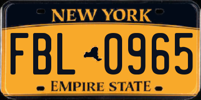 NY license plate FBL0965