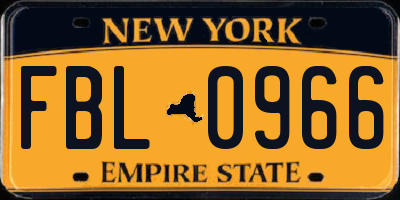 NY license plate FBL0966