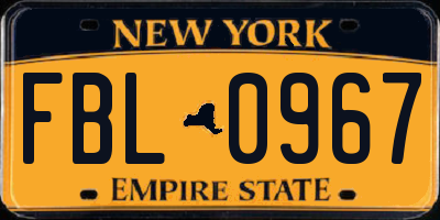 NY license plate FBL0967