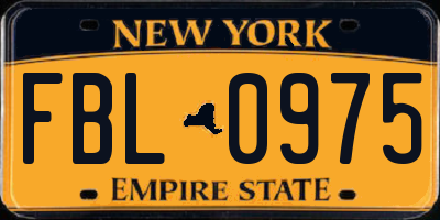 NY license plate FBL0975