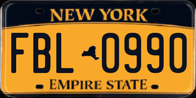 NY license plate FBL0990