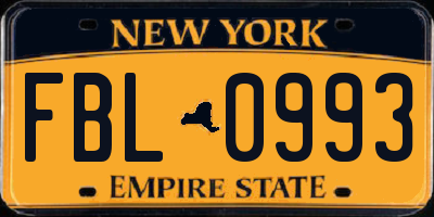 NY license plate FBL0993