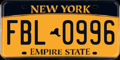 NY license plate FBL0996