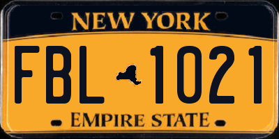 NY license plate FBL1021
