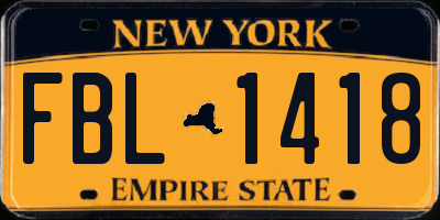 NY license plate FBL1418