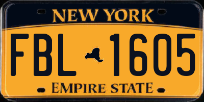 NY license plate FBL1605