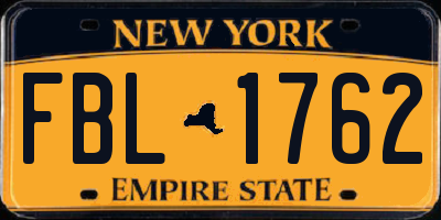 NY license plate FBL1762