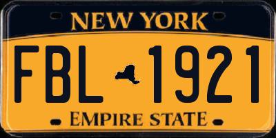 NY license plate FBL1921