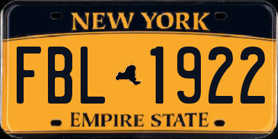 NY license plate FBL1922