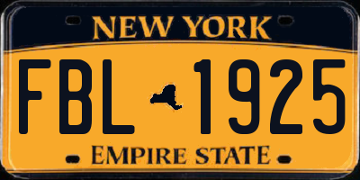 NY license plate FBL1925