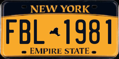 NY license plate FBL1981