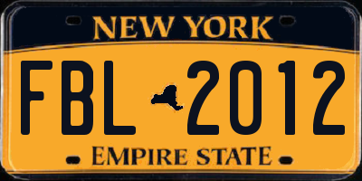 NY license plate FBL2012
