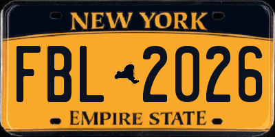 NY license plate FBL2026