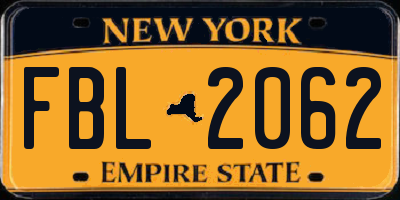 NY license plate FBL2062