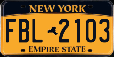 NY license plate FBL2103