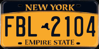 NY license plate FBL2104