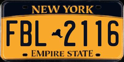 NY license plate FBL2116