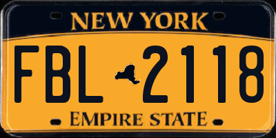 NY license plate FBL2118