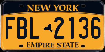 NY license plate FBL2136