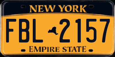 NY license plate FBL2157