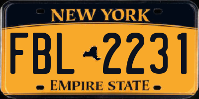 NY license plate FBL2231
