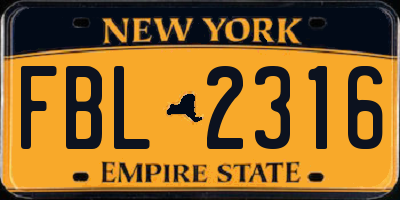NY license plate FBL2316