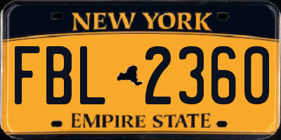 NY license plate FBL2360