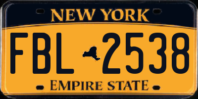 NY license plate FBL2538
